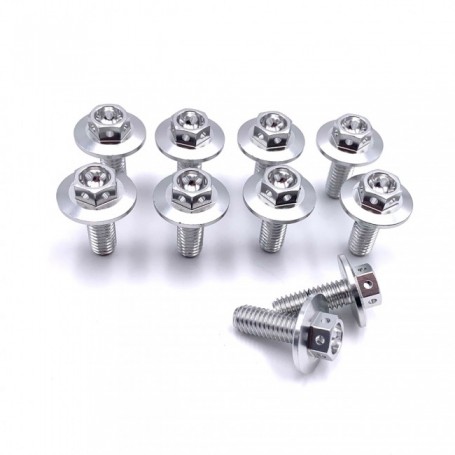 Pack 10 Vis a tete Hexagonale Race Bride Large en Aluminium M6 x (1.00mm) x 16mm Anodisé Argent